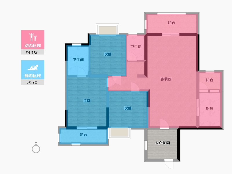 湖南省-长沙市-恒生碧水龙庭-109.34-户型库-动静分区