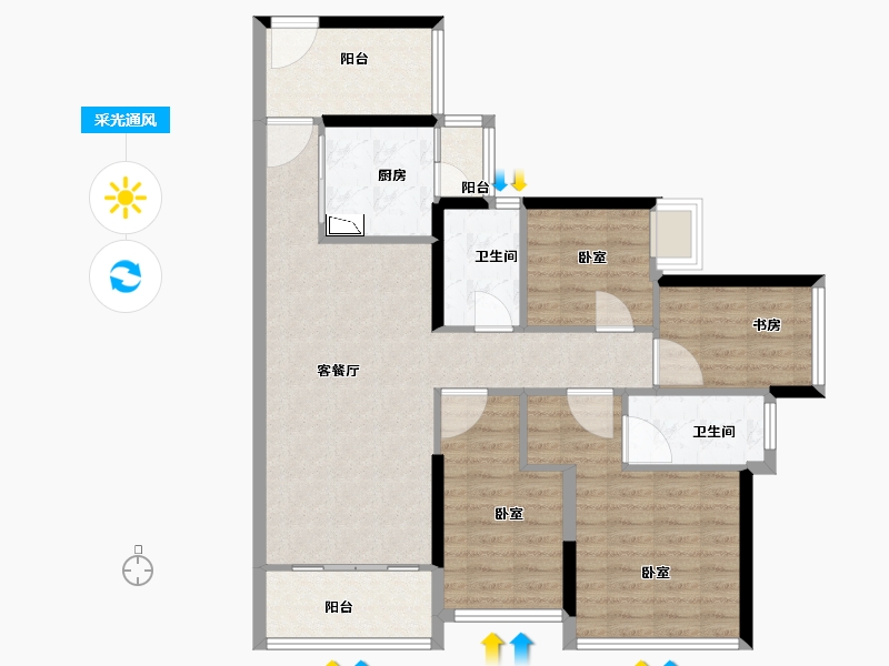 广东省-广州市-珠江花城-95.20-户型库-采光通风