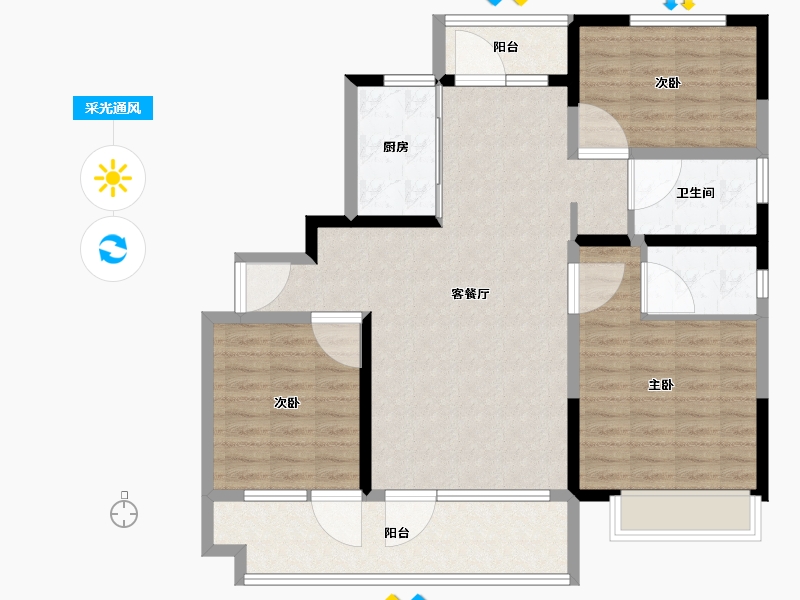 山东省-潍坊市-潍坊碧桂园翡翠郡-102.00-户型库-采光通风