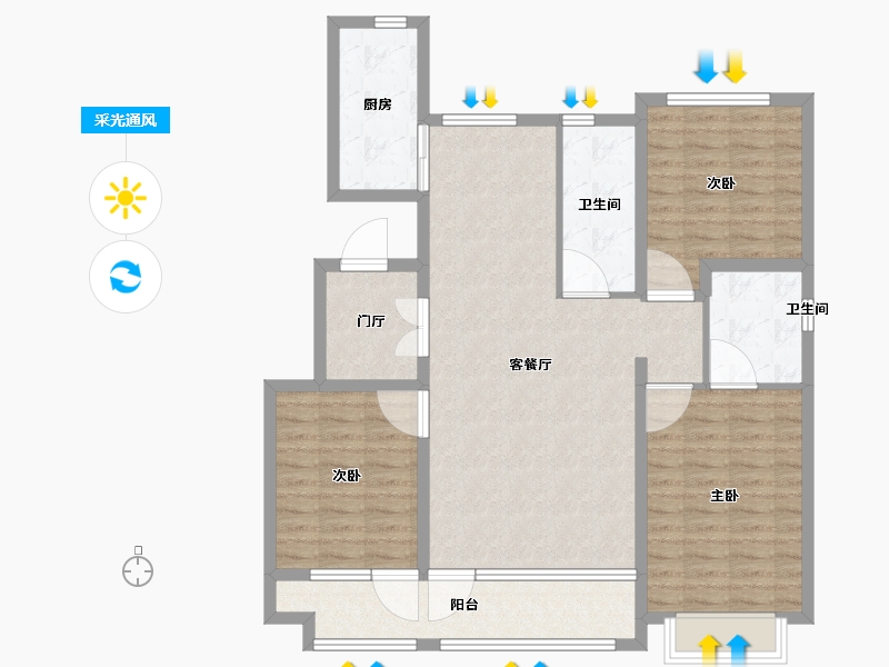 山东省-潍坊市-雅柏文一号公馆-105.99-户型库-采光通风