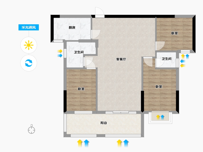 湖南省-衡阳市-雨母新城三期海棠园-89.29-户型库-采光通风