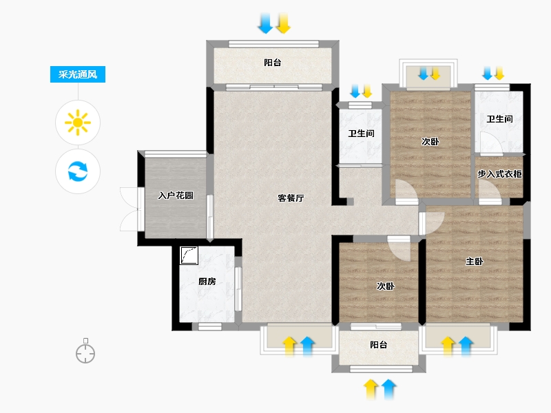 湖南省-湘潭市-紫荆·东台御景-96.48-户型库-采光通风