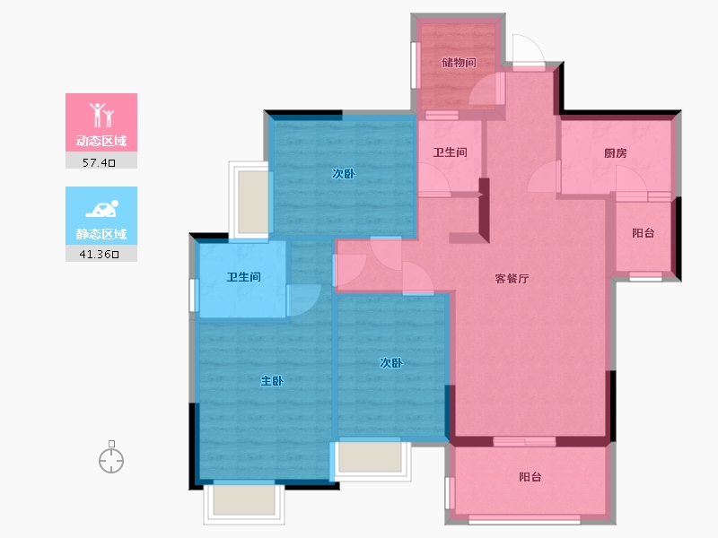 湖南省-长沙市-恒生碧水龙庭-87.74-户型库-动静分区