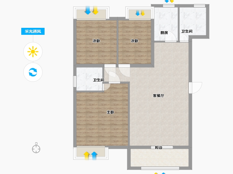 山东省-泰安市-世纪康城-96.80-户型库-采光通风