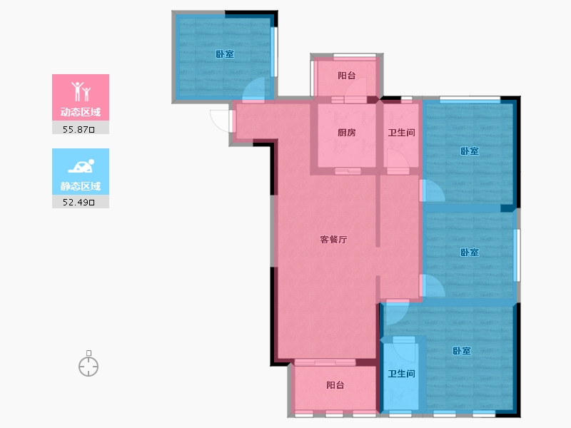 四川省-成都市-圣沅红星城市广场住宅-94.90-户型库-动静分区