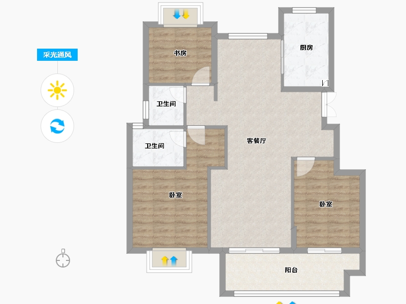 安徽省-宣城市-今创文澜府-90.00-户型库-采光通风