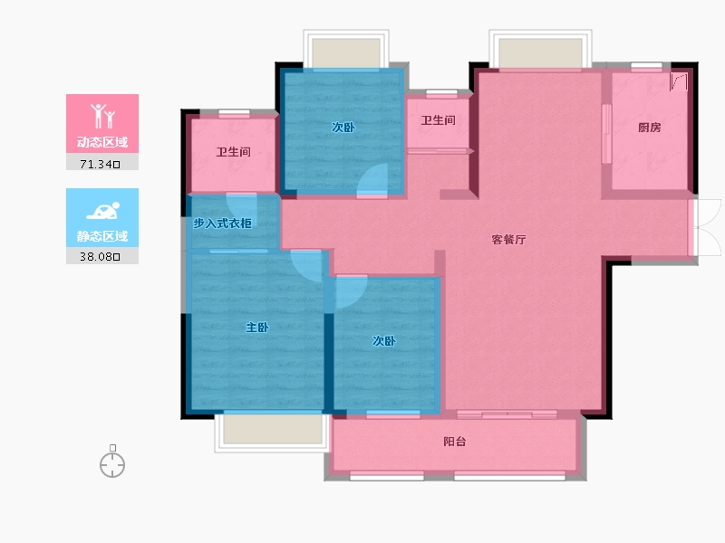 湖南省-湘潭市-紫荆·东台御景-97.48-户型库-动静分区