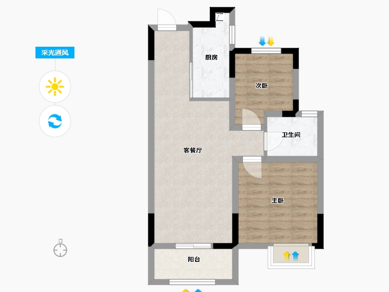 江苏省-南通市-绿地长岛-60.00-户型库-采光通风