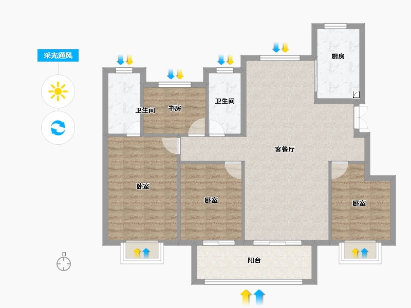 安徽省-宣城市-今创文澜府-104.00-户型库-采光通风