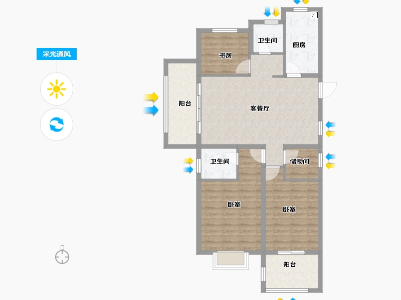 安徽省-宣城市-今创文澜府-96.00-户型库-采光通风