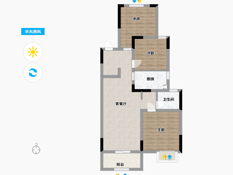 江苏省-南通市-绿地长岛-72.00-户型库-采光通风