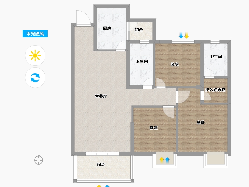 湖北省-黄冈市-麻城金丰国际生态城-90.32-户型库-采光通风