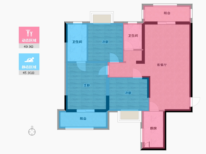 湖南省-长沙市-恒生碧水龙庭-85.06-户型库-动静分区