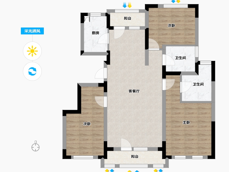 吉林省-长春市-绿地澜溪府-88.69-户型库-采光通风