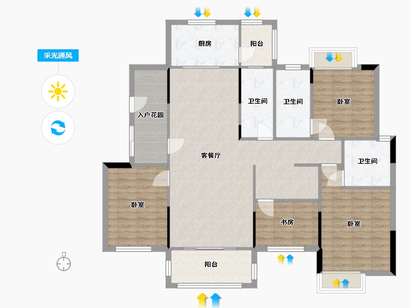 湖南省-衡阳市-雅士林欣城江岳府-128.35-户型库-采光通风