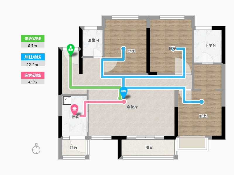 广东省-梅州市-新蓝天山湖壹号-89.50-户型库-动静线