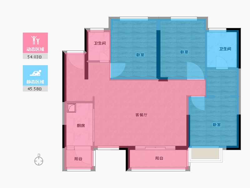 广东省-梅州市-新蓝天山湖壹号-89.50-户型库-动静分区