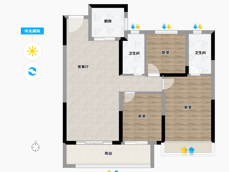 湖南省-长沙市-金茂建发·泊悦-92.00-户型库-采光通风