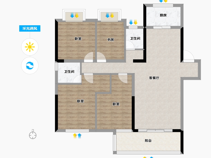 湖南省-长沙市-中国铁建·京师璟台-106.90-户型库-采光通风