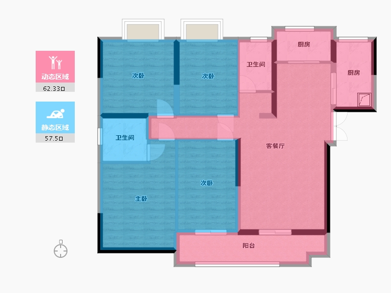 湖南省-长沙市-恒生碧水龙庭-106.83-户型库-动静分区