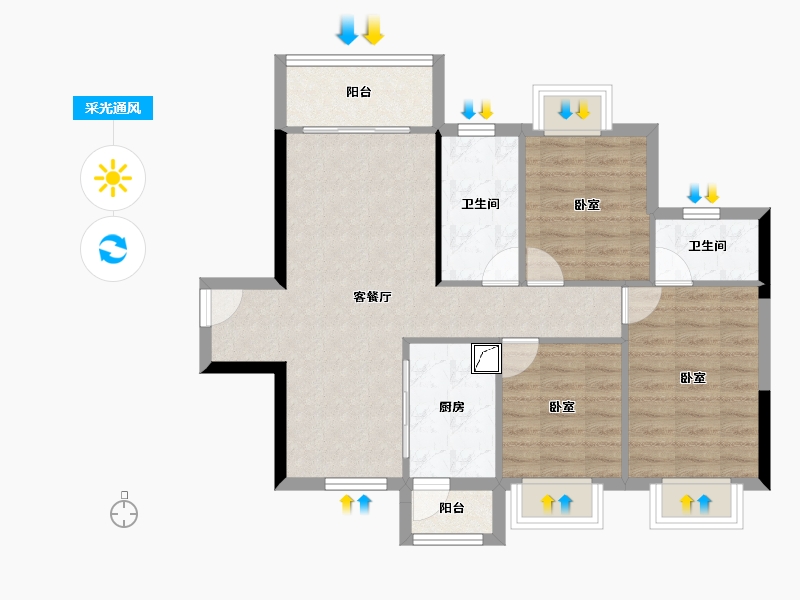 广东省-东莞市-御海蓝岸臻品-76.57-户型库-采光通风