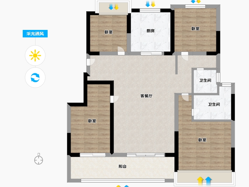 江苏省-镇江市-中南·聆江阁-102.00-户型库-采光通风