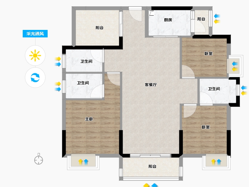 广东省-佛山市-奥园公园一号-104.00-户型库-采光通风