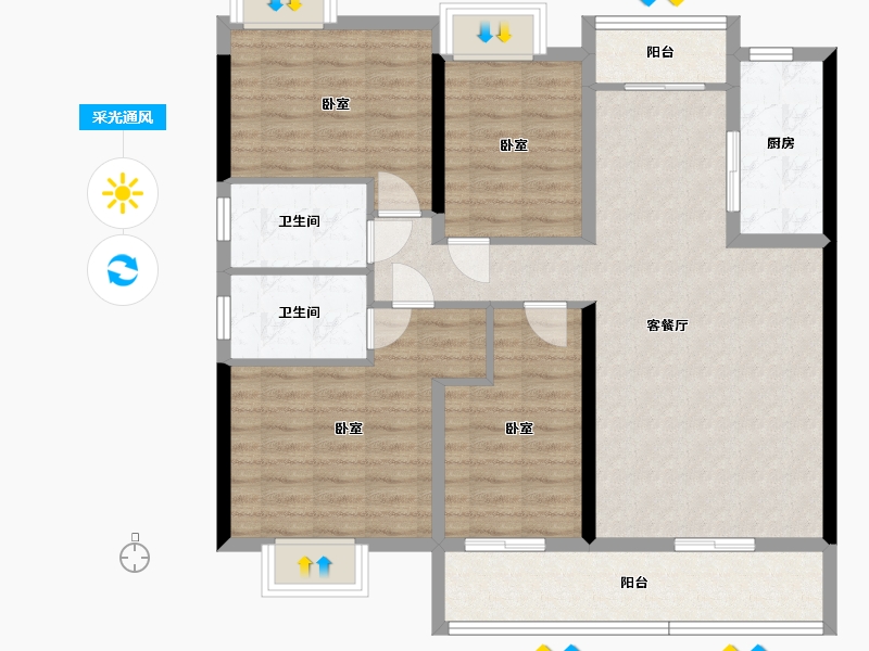 广东省-梅州市-丰顺碧桂园滨江时代-106.03-户型库-采光通风