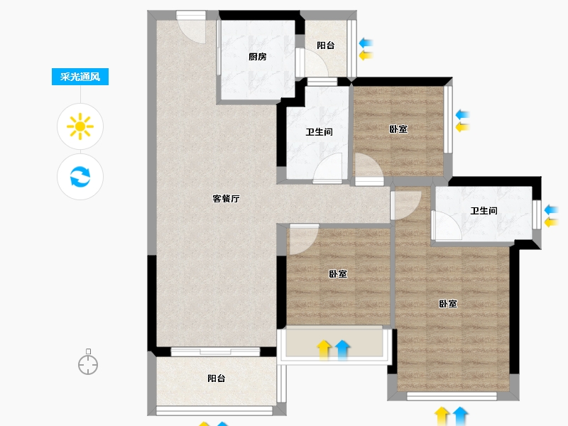 广东省-佛山市-龙光天曜-75.78-户型库-采光通风