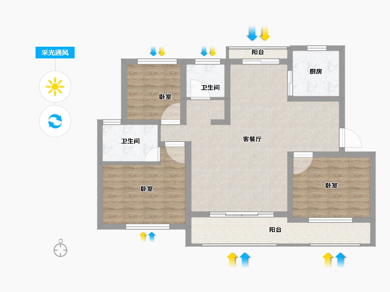 山东省-济宁市-济宁立国如意花园-90.01-户型库-采光通风