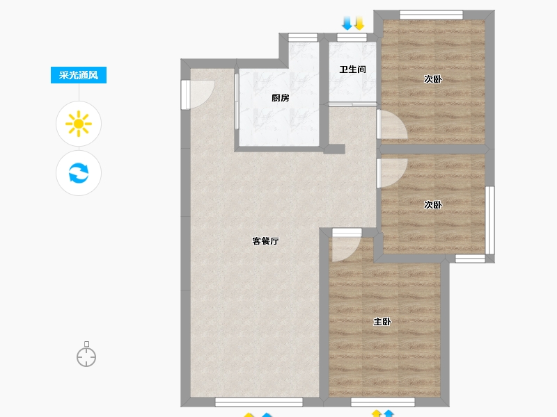 吉林省-长春市-融创洋浦壹號-66.80-户型库-采光通风