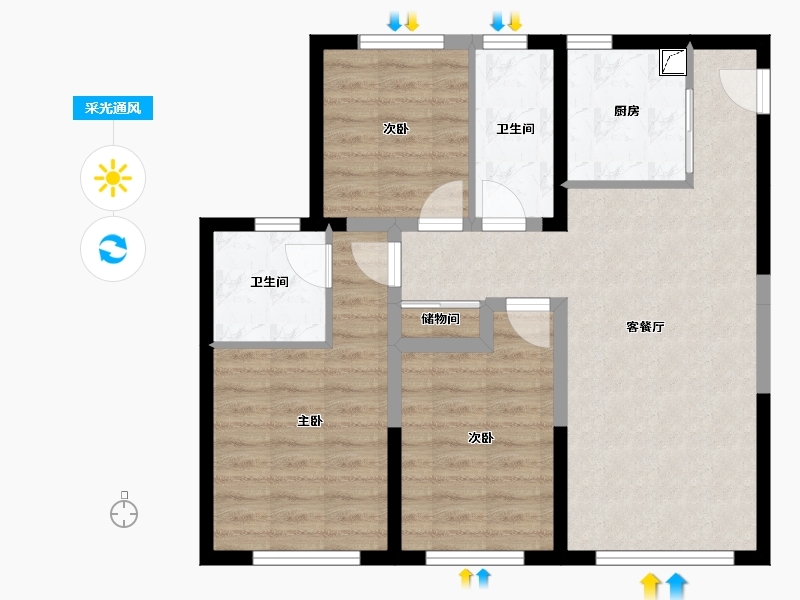 吉林省-长春市-融创洋浦壹號-76.58-户型库-采光通风