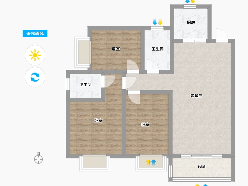 湖南省-岳阳市-玉鑫巴陵星城-80.45-户型库-采光通风