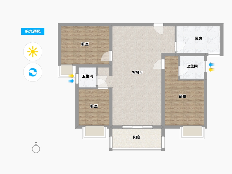 湖南省-岳阳市-玉鑫巴陵星城-89.25-户型库-采光通风