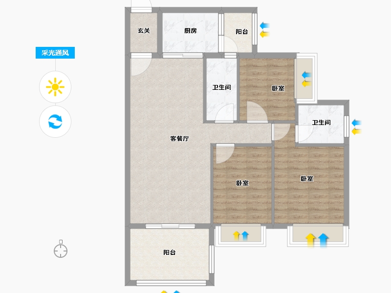 广东省-阳江市-浩大岭南新邨-89.32-户型库-采光通风