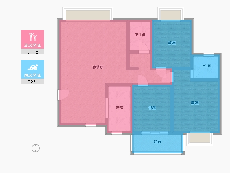 湖南省-岳阳市-玉鑫巴陵星城-89.23-户型库-动静分区