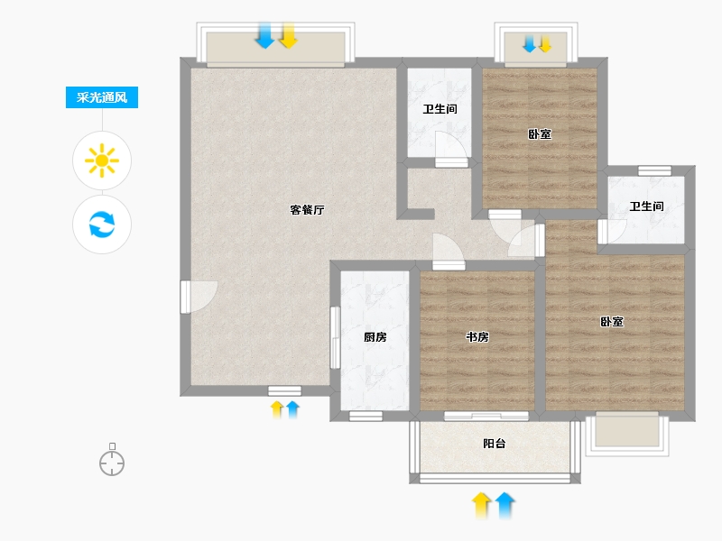 湖南省-岳阳市-玉鑫巴陵星城-89.23-户型库-采光通风