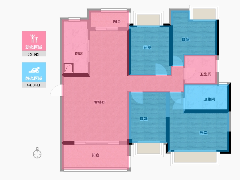 广东省-梅州市-碧桂园凤悦台-88.42-户型库-动静分区