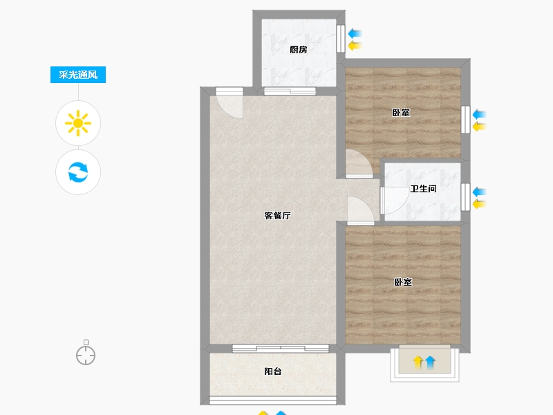 湖南省-岳阳市-玉鑫巴陵星城-62.59-户型库-采光通风