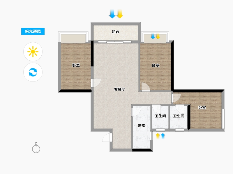 广东省-梅州市-宁江新城六期【君和盛世】-92.64-户型库-采光通风