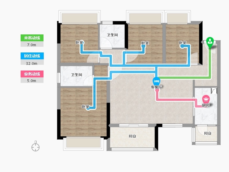 广东省-梅州市-新蓝天山湖壹号-96.60-户型库-动静线