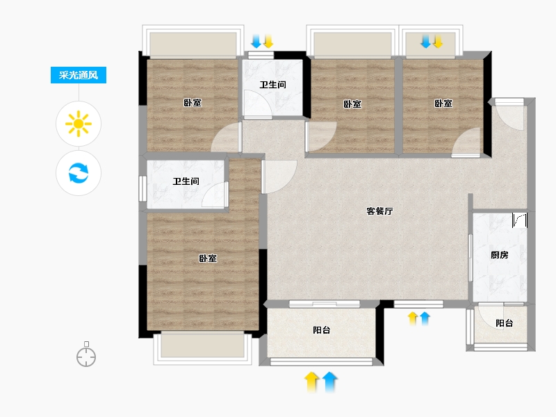 广东省-梅州市-新蓝天山湖壹号-96.60-户型库-采光通风