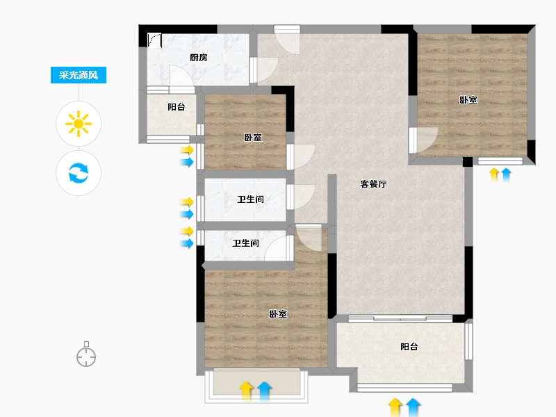 广东省-梅州市-新蓝天山湖壹号-87.58-户型库-采光通风