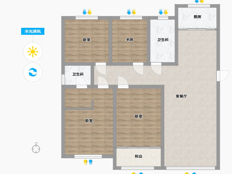 山东省-淄博市-聚恒逸居馨苑-111.44-户型库-采光通风