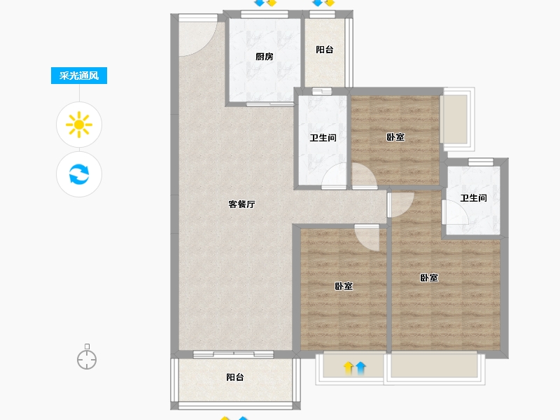 广东省-汕头市-时代中国天韵雅苑-89.92-户型库-采光通风