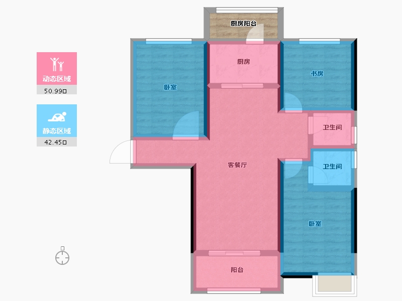 陕西省-西安市-满堂悦MOMΛ-86.49-户型库-动静分区