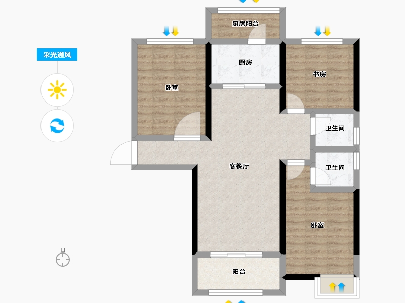 陕西省-西安市-满堂悦MOMΛ-86.49-户型库-采光通风