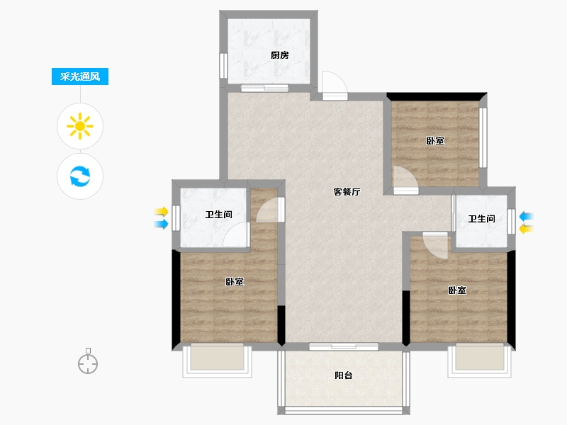 湖南省-长沙市-梨江鑫苑-80.48-户型库-采光通风