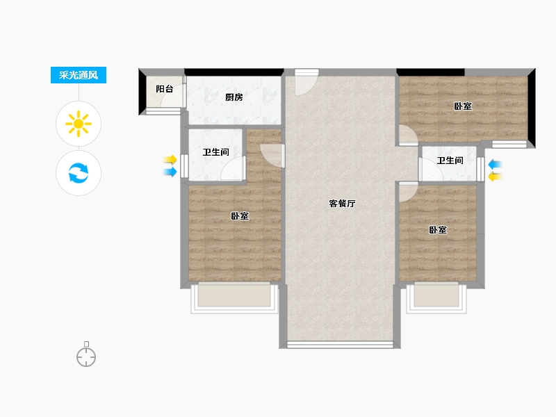 广东省-江门市-翔龙雅轩-76.08-户型库-采光通风