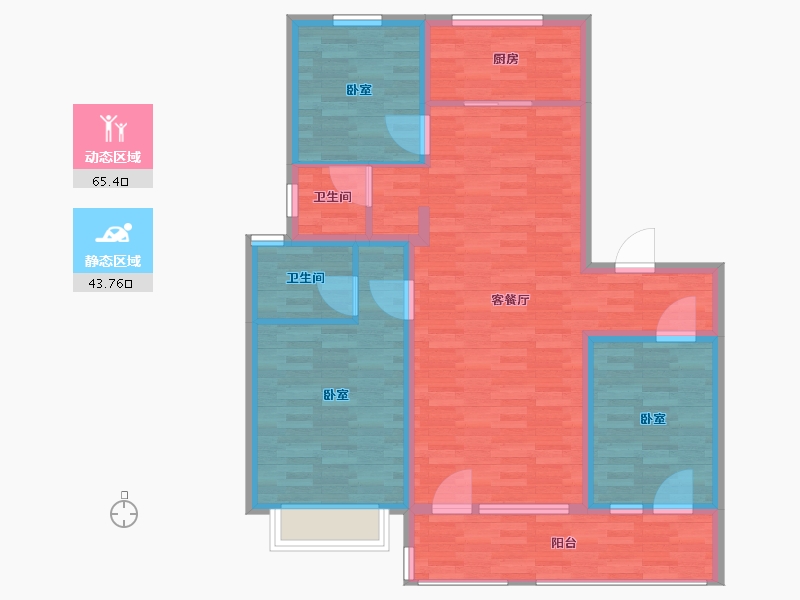 山东省-济宁市-九巨龙青年城3期 华锦苑-98.00-户型库-动静分区